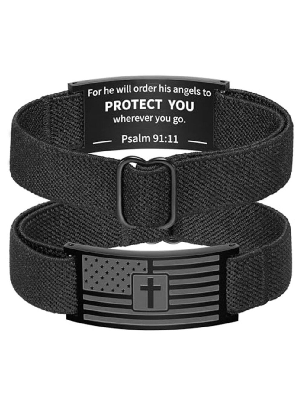Mens American Flag Cross Bracelet Christian Bible Verse Stainless Steel Nylon